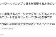 【悲報】ツイ民、正論「日本がW杯優勝するには、野球を禁止すること。フィジモンが野球に流れてる」
