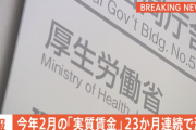 【悲報】実質賃金、過去最長に並ぶ23カ月連続マイナス。ありがとう自民党