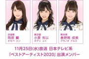 【AKB48】11/25・日テレ・ベストアーティスト2020出演メンバー発表！