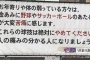 老人のために子供の球技が禁止された遊び場「野球で遊ばないで。人の痛みの分かる人になりましょう」