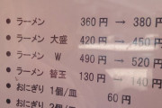 【速報】材料費高騰によりラーメン値上げが止まらない！