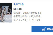 【SKE48】35thシングル「Karma」初日売上172,695枚
