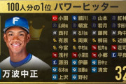 日本ハム万波中正、プロ野球100人分の1位パワーヒッター部門で1位に輝く！