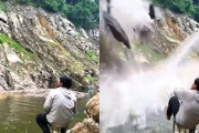 中国で釣り人を襲ったがけ崩れがKOEEEEE！動画が撮影される。