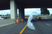高速道路上でたまに遭遇するフワフワと漂うナイロン袋、最悪の場合こうなってしまうらしい。