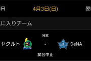 本日の神宮球場DeNA－ヤクルト戦は雨天中止が決定