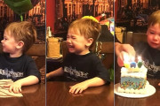 あれれ？嬉しい表情から急変！自分の誕生日ケーキが出てきて大泣きする少年！