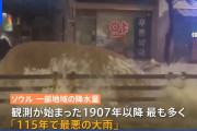 【衝撃画像】 韓国・ソウルが豪雨で水没…車の上で取り残された男性がしたことが……?
