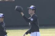 画像　成田のキャッチボールが完全にサイドスローだけどチェンジアップ死なへんかな（ロッテキャンプ）