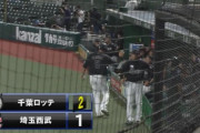 GIF画像　井上のタイムリー！レアード内野ゴロの間に走者生還でロッテ逆転！！