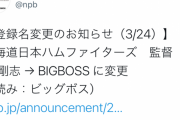新庄監督、登録名をBIGBOSSに変更する