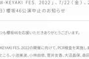 「W-KEYAKI FES. 2022」7月22日(金),24日(日) 櫻坂46公演中止のお知らせ。