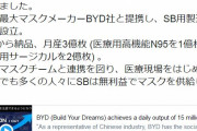 孫正義「出来ました。世界最大マスクメーカーと提携し、SB用製造ライン設立。5月から納品、月産3億枚」