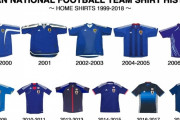 【画像】サッカー日本代表、歴代ユニフォーム一覧がこちらｗｗｗｗｗｗｗｗｗｗ
