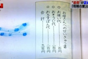 【画像】クソガキ「お母さんさんへの請求書、お使い代100円、お掃除代200円」ママ「！？」ｼｭﾊﾞﾊﾞ