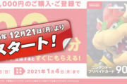 【注目】ニンテンドープリペイドキャンペーン　12/21〜1/3