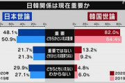 （ ´_ゝ`）日韓関係は重要：日本４８％　韓国８２％
