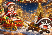 【画像生成AI】「メリークリスマス！」猪鹿猟子サンタとモナニャントナカイが良い子のみんなへプレゼント