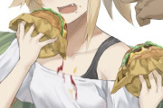 【FGO】ハンバーガーを食べるモーさん！！　こぼれてますよ！