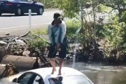 【動画あり】オーストラリア人釣り人さん、川に落ちた車の上で釣りをし始めるｗｗｗｗｗｗ