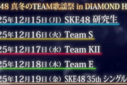 SKE48 12/15(月)～12/19(金)ダイアモンドホールにて、真冬のチーム歌謡祭開催!