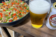 深夜に手作りガパオとビール