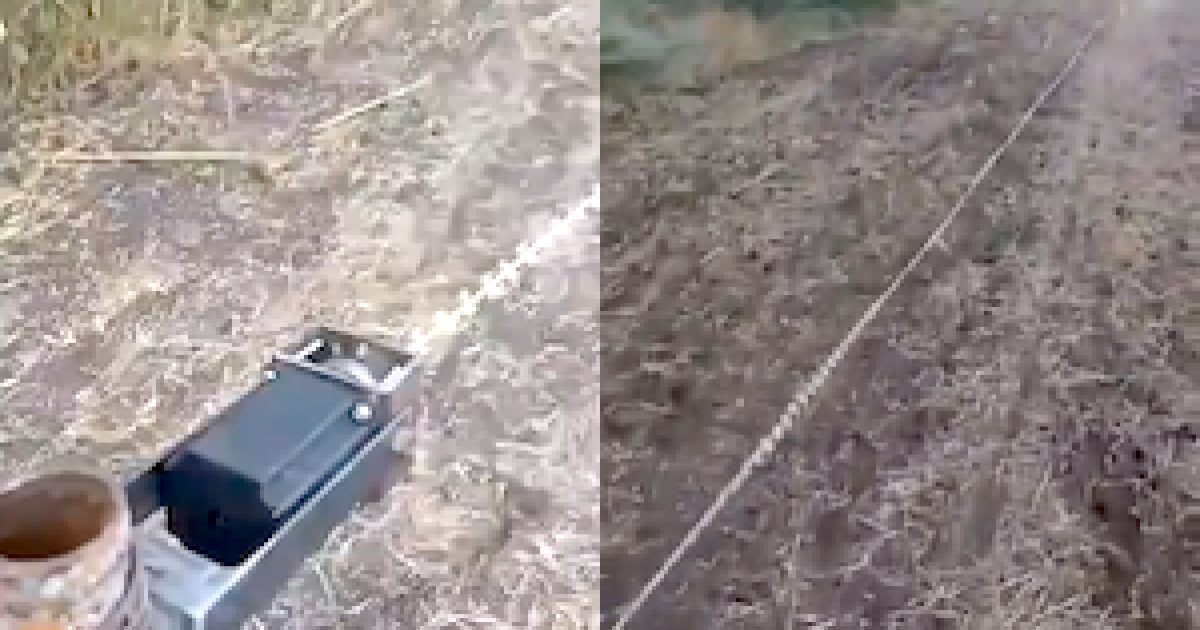 【動画】有刺鉄線を回転させてドローンの光ファイバーケーブルを切断する装置。