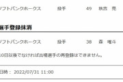 【7/31公示】ソフトバンク森唯斗が特例2022で抹消、秋吉亮を登録
