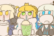 【FGO】ドリンクを飲むミニ我が王達！！　三者三様ですね！