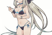 【FGO】水着のモルガン様イラスト！！　ブルーハワイ味のかき氷で舌が真っ青になってるモルガン様すこｗ