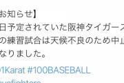 【悲報】日本ハム対阪神、雨天中止