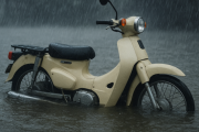 雨のせいでバイクのエンジンがかからん