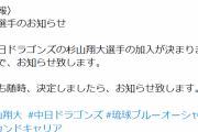 元中日・杉山翔大さん琉球ブルーオーシャンズに入団