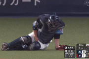 西武・岡田、サイン違いの投球が股間に直撃…　のたうち回る