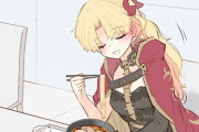 【FGO】ラーメン食べるエレちゃんイラスト！！　髪結んでるのいいですね！！