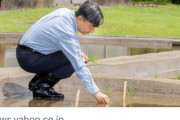 【画像】天皇陛下、革靴でお田植えあそばされる