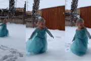 雪の上でエルサになりたい！夢がかなった２歳の小さな女の子