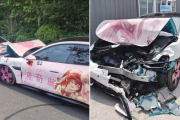 【画像】オタクの痛車、ド派手に大破するｗｗｗｗ