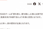 SKE4812月24日チームS公演鬼頭未来が体調不良により休演、鈴木愛來が出演に変更