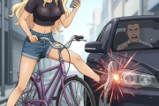 自転車でスマホ見ながら一方通行を逆走し車とニアミス→逆ギレし車を蹴飛ばす