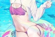 【FGO】浮き輪に乗った水着酒呑ちゃんイラスト！！　パープルの水着がいいですね！