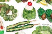 アメリカ人女性「東京で食べた緑の食べ物をイラストにしてみたよ！」