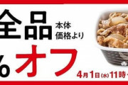 【朗報】吉野家、4月以降も「持ち帰り」値下げ　牛丼並盛352円→299円