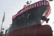 海上自衛隊向け4900トン型油槽船「YOT-02」が今治で進水…2022年夏に就役予定！