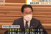 岸田内閣の支持率､支持28.1%(3ポイント減)･不支持47.5%(4.2ポイント増) ANNの調査でも危険水域に突入ｗｗｗ