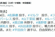 【中日】佐藤、マルク、大嶺、浜田、タバーレス、山下、ワカマツら９選手に戦力外通告　平田は自由契約