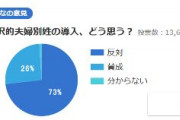 【夫婦別姓アンケート】反対が73％にｗｗｗｗｗｗｗｗｗｗｗｗｗｗｗ