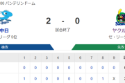 【試合結果】ヤクルト0-2中日　アビラ6回1失点も完封負け