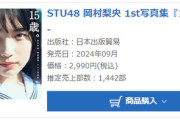 【STU48】岡村梨央 1st写真集『15歳。』初週売上1,442部