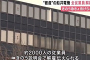 破産した船井電機､全従業員2000人を即日解雇